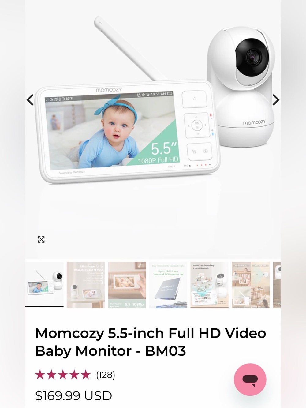 Momcozy BM03 Baby monitor with 1 1080P Camera - White